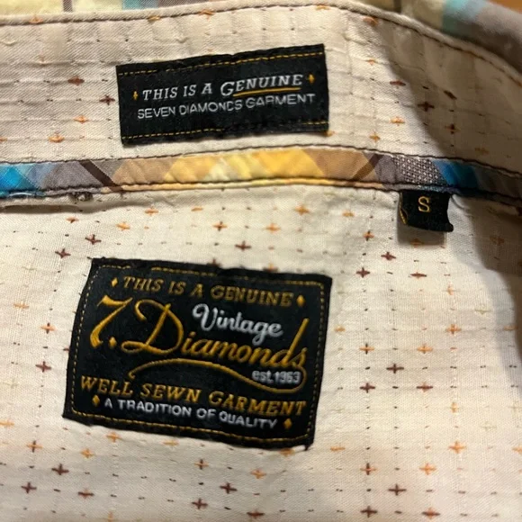 7 Diamonds Men's Blue and Yellow Plaid Casual Shirt Size S - Picture 6 of 8